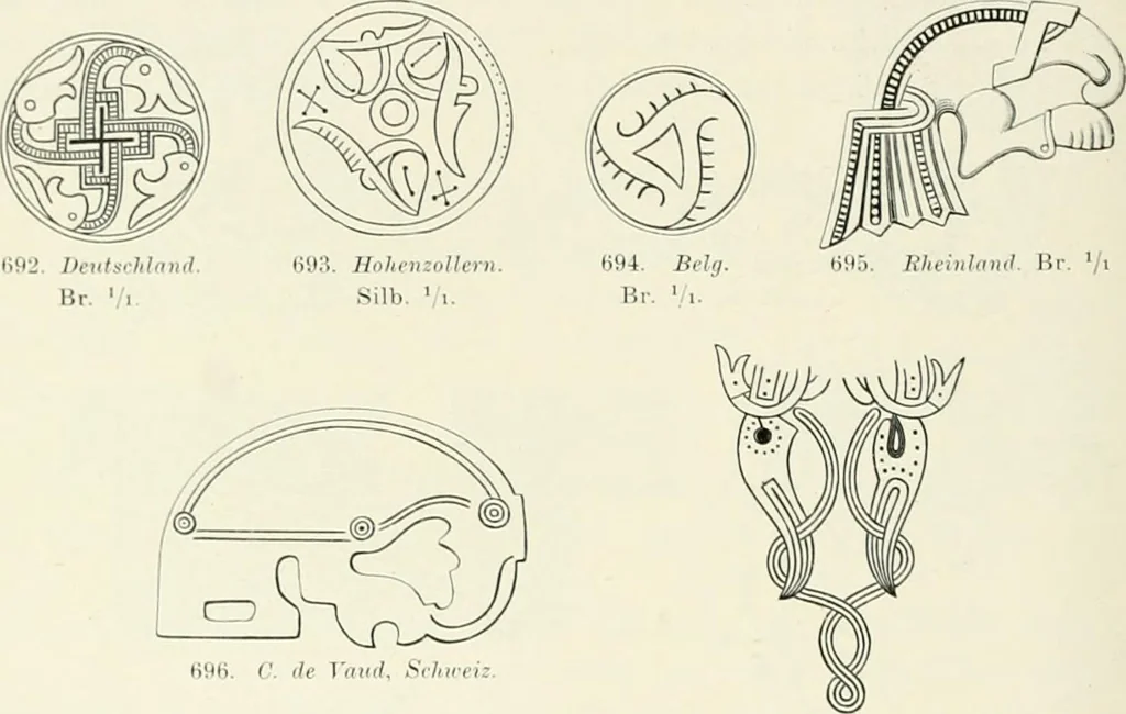 An illustration from Die altgermanische Thierornamentik : typologische Studie über germanische Metallgegenstände aus dem IV. bis IX. Jahrhundert, nebst einer Studie über irische Ornamentik, 1904, leaf 341