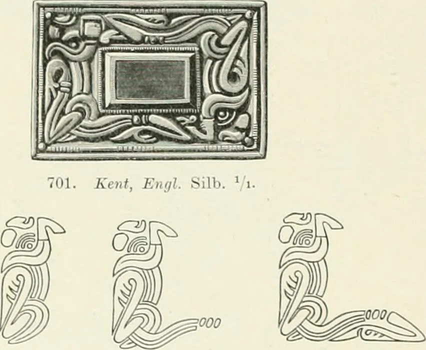 An illustration from Die altgermanische Thierornamentik : typologische Studie über germanische Metallgegenstände aus dem IV. bis IX. Jahrhundert, nebst einer Studie über irische Ornamentik, 1904, leaf 345