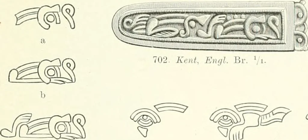 An illustration from Die altgermanische Thierornamentik : typologische Studie über germanische Metallgegenstände aus dem IV. bis IX. Jahrhundert, nebst einer Studie über irische Ornamentik, 1904, leaf 346