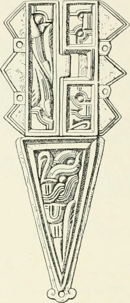 An illustration from Die altgermanische Thierornamentik : typologische Studie über germanische Metallgegenstände aus dem IV. bis IX. Jahrhundert, nebst einer Studie über irische Ornamentik, 1904, leaf 347