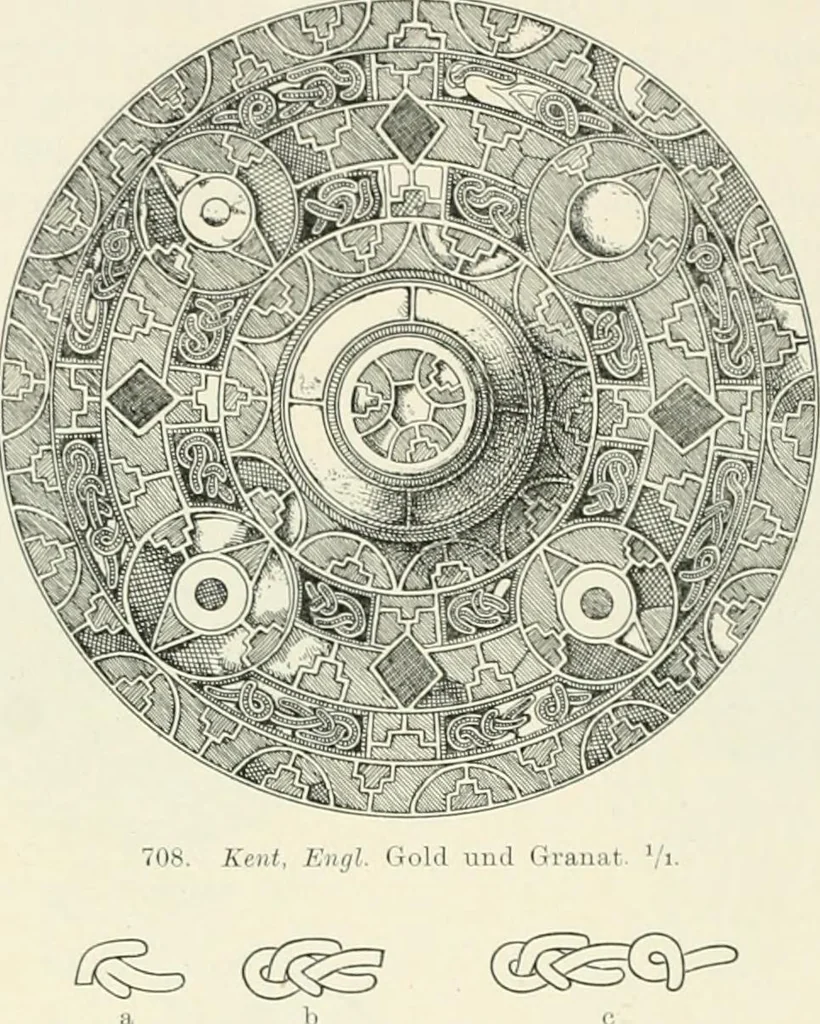 An illustration from Die altgermanische Thierornamentik : typologische Studie über germanische Metallgegenstände aus dem IV. bis IX. Jahrhundert, nebst einer Studie über irische Ornamentik, 1904, leaf 349