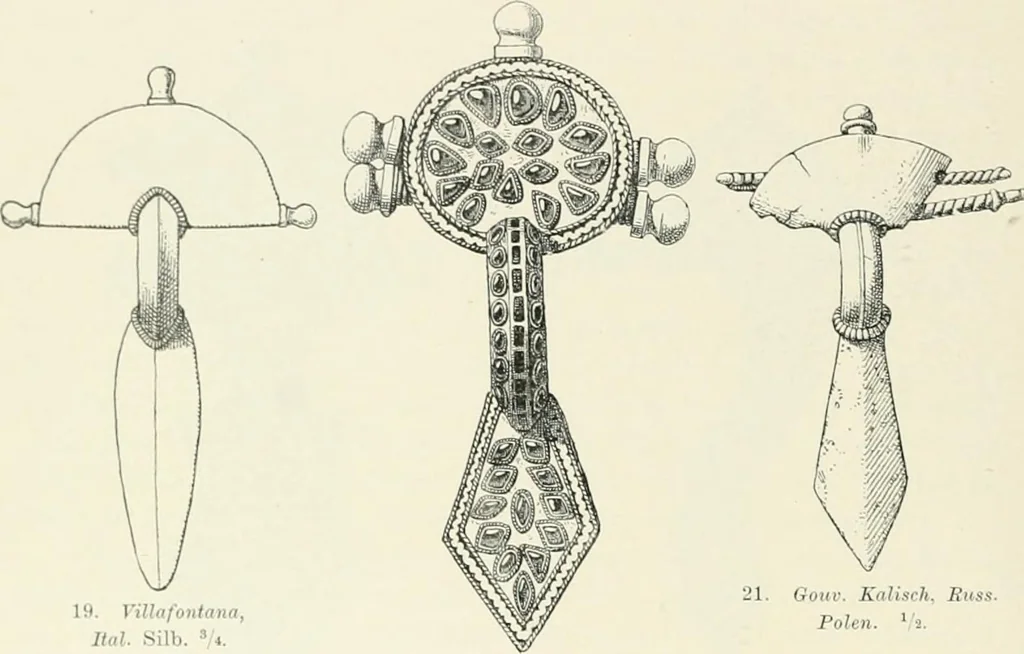 An illustration from Die altgermanische Thierornamentik : typologische Studie über germanische Metallgegenstände aus dem IV. bis IX. Jahrhundert, nebst einer Studie über irische Ornamentik, 1904, leaf 35