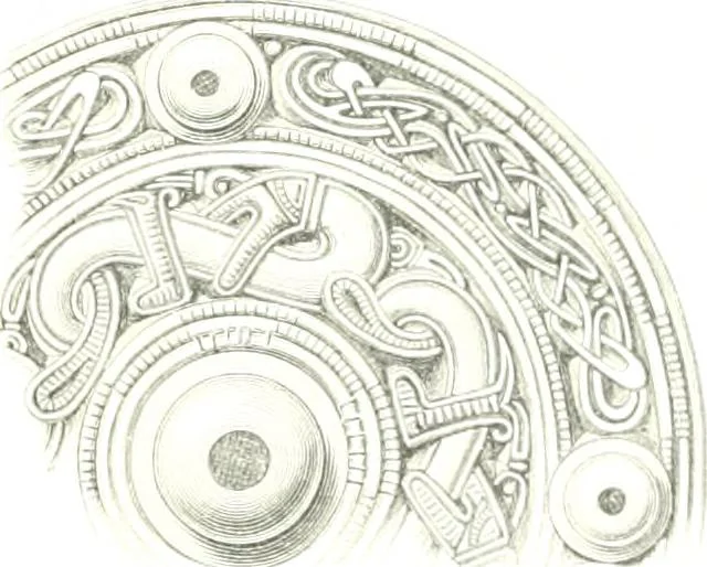 An illustration from Die altgermanische Thierornamentik : typologische Studie über germanische Metallgegenstände aus dem IV. bis IX. Jahrhundert, nebst einer Studie über irische Ornamentik, 1904, leaf 350
