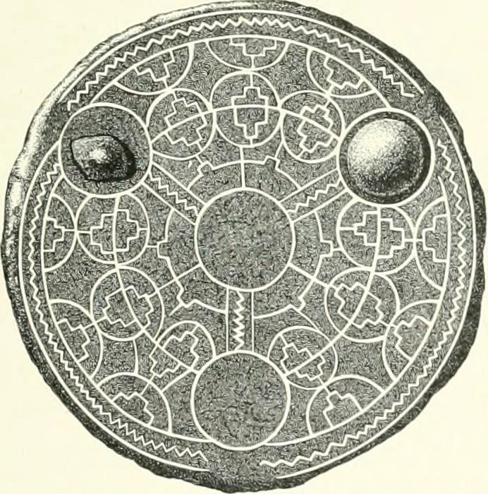 An illustration from Die altgermanische Thierornamentik : typologische Studie über germanische Metallgegenstände aus dem IV. bis IX. Jahrhundert, nebst einer Studie über irische Ornamentik, 1904, leaf 358