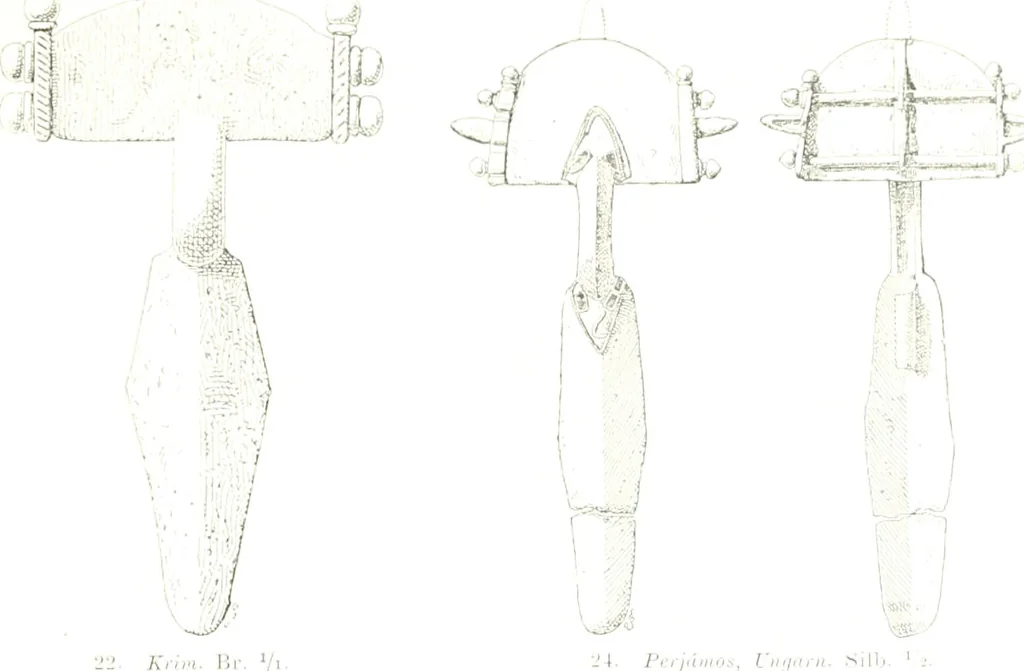 An illustration from Die altgermanische Thierornamentik : typologische Studie über germanische Metallgegenstände aus dem IV. bis IX. Jahrhundert, nebst einer Studie über irische Ornamentik, 1904, leaf 36
