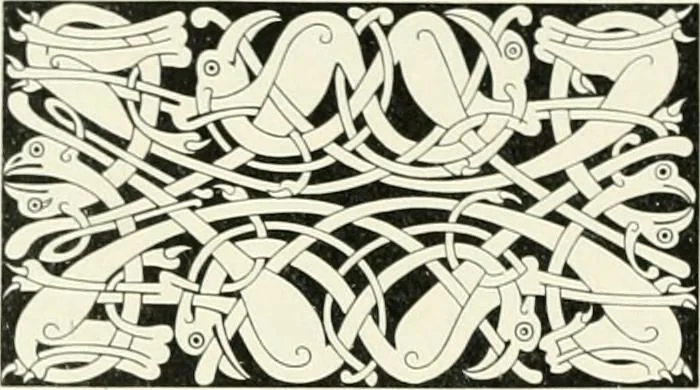 An illustration from Die altgermanische Thierornamentik : typologische Studie über germanische Metallgegenstände aus dem IV. bis IX. Jahrhundert, nebst einer Studie über irische Ornamentik, 1904, leaf 369