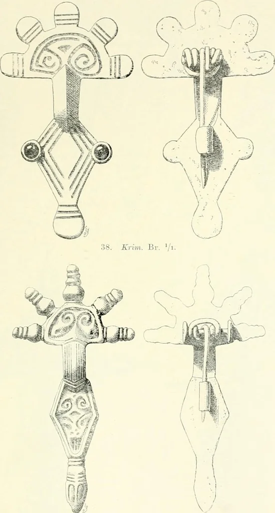 An illustration from Die altgermanische Thierornamentik : typologische Studie über germanische Metallgegenstände aus dem IV. bis IX. Jahrhundert, nebst einer Studie über irische Ornamentik, 1904, leaf 42