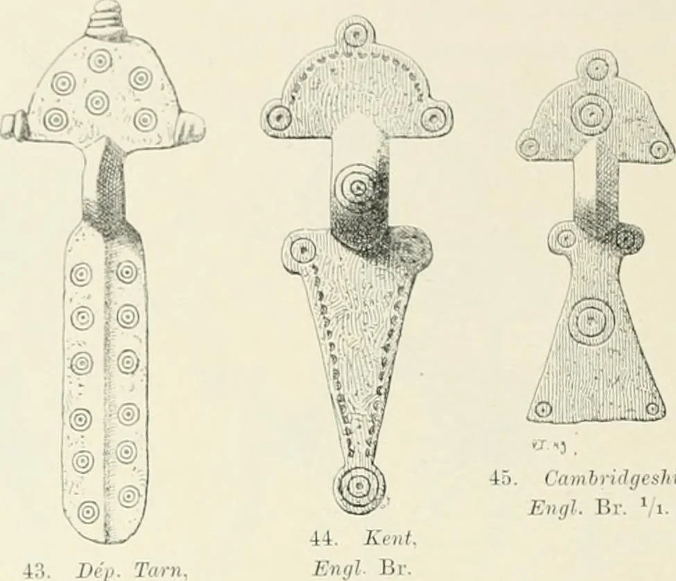 An illustration from Die altgermanische Thierornamentik : typologische Studie über germanische Metallgegenstände aus dem IV. bis IX. Jahrhundert, nebst einer Studie über irische Ornamentik, 1904, leaf 43