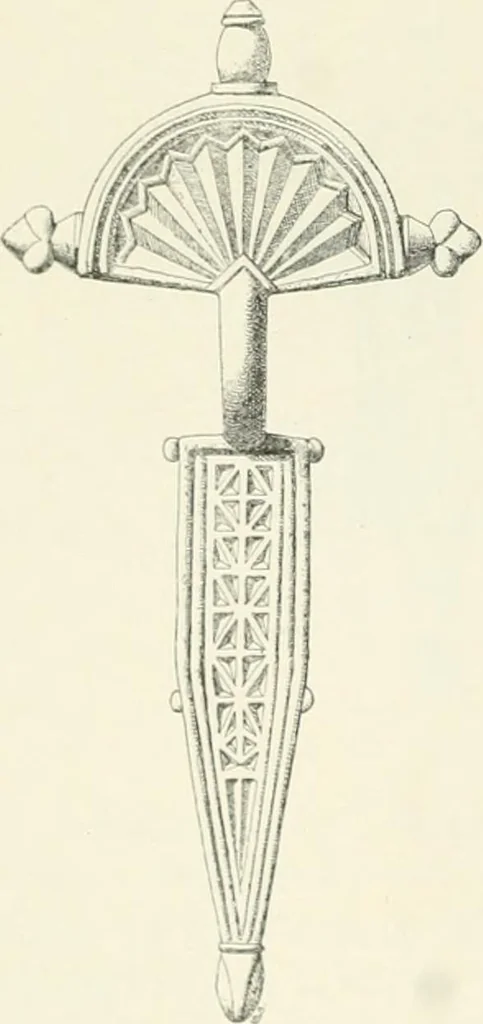 An illustration from Die altgermanische Thierornamentik : typologische Studie über germanische Metallgegenstände aus dem IV. bis IX. Jahrhundert, nebst einer Studie über irische Ornamentik, 1904, leaf 43
