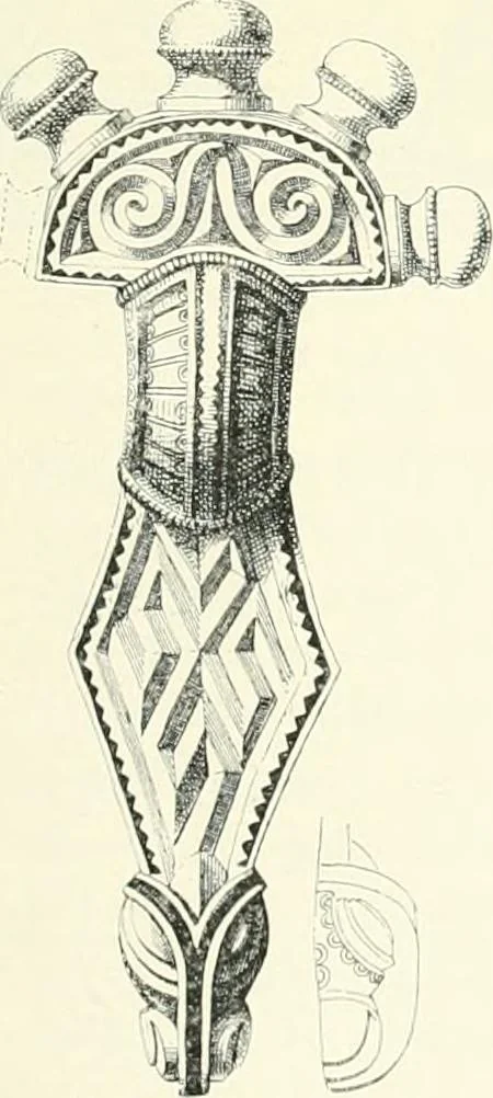 An illustration from Die altgermanische Thierornamentik : typologische Studie über germanische Metallgegenstände aus dem IV. bis IX. Jahrhundert, nebst einer Studie über irische Ornamentik, 1904, leaf 44