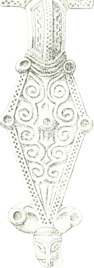 An illustration from Die altgermanische Thierornamentik : typologische Studie über germanische Metallgegenstände aus dem IV. bis IX. Jahrhundert, nebst einer Studie über irische Ornamentik, 1904, leaf 48