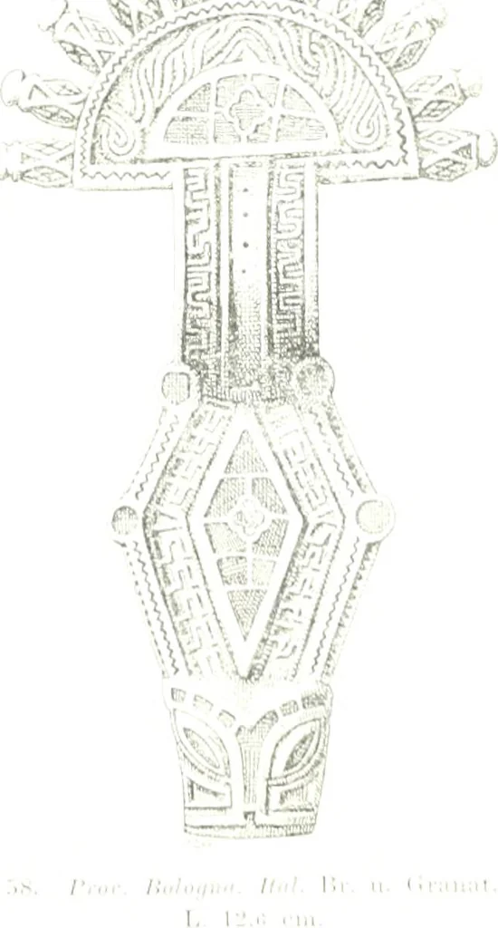 An illustration from Die altgermanische Thierornamentik : typologische Studie über germanische Metallgegenstände aus dem IV. bis IX. Jahrhundert, nebst einer Studie über irische Ornamentik, 1904, leaf 48