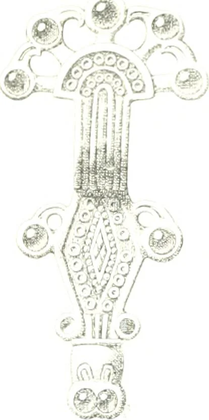 An illustration from Die altgermanische Thierornamentik : typologische Studie über germanische Metallgegenstände aus dem IV. bis IX. Jahrhundert, nebst einer Studie über irische Ornamentik, 1904, leaf 50