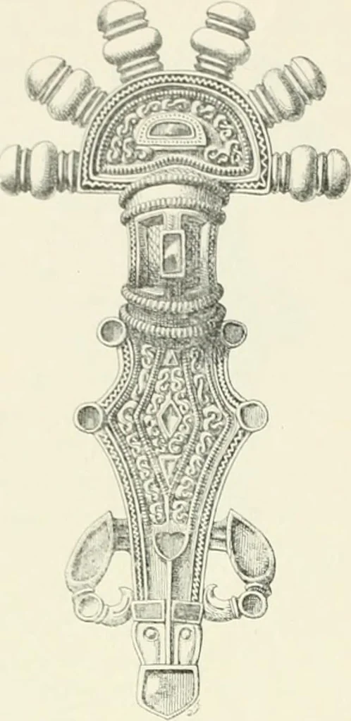 An illustration from Die altgermanische Thierornamentik : typologische Studie über germanische Metallgegenstände aus dem IV. bis IX. Jahrhundert, nebst einer Studie über irische Ornamentik, 1904, leaf 51