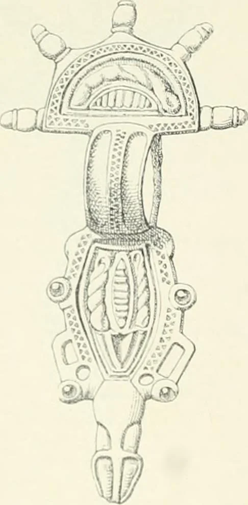 An illustration from Die altgermanische Thierornamentik : typologische Studie über germanische Metallgegenstände aus dem IV. bis IX. Jahrhundert, nebst einer Studie über irische Ornamentik, 1904, leaf 51