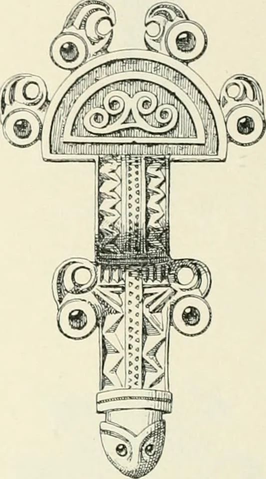 An illustration from Die altgermanische Thierornamentik : typologische Studie über germanische Metallgegenstände aus dem IV. bis IX. Jahrhundert, nebst einer Studie über irische Ornamentik, 1904, leaf 57