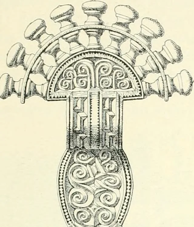 An illustration from Die altgermanische Thierornamentik : typologische Studie über germanische Metallgegenstände aus dem IV. bis IX. Jahrhundert, nebst einer Studie über irische Ornamentik, 1904, leaf 58