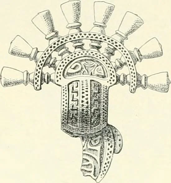 An illustration from Die altgermanische Thierornamentik : typologische Studie über germanische Metallgegenstände aus dem IV. bis IX. Jahrhundert, nebst einer Studie über irische Ornamentik, 1904, leaf 58