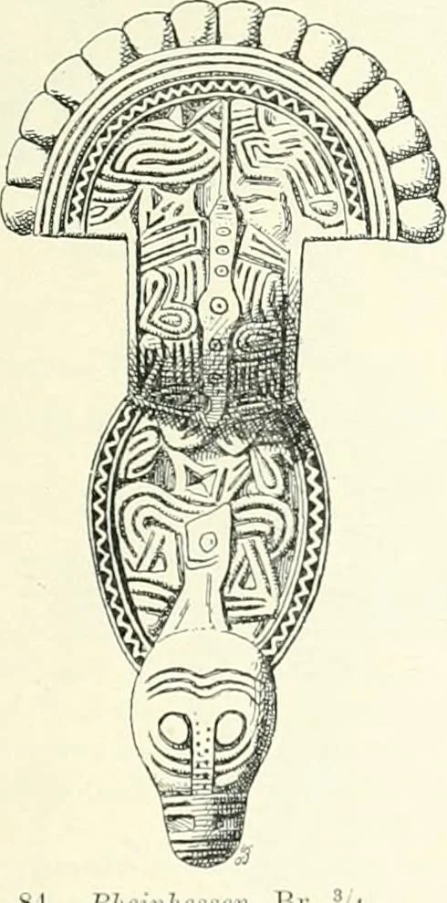 An illustration from Die altgermanische Thierornamentik : typologische Studie über germanische Metallgegenstände aus dem IV. bis IX. Jahrhundert, nebst einer Studie über irische Ornamentik, 1904, leaf 58