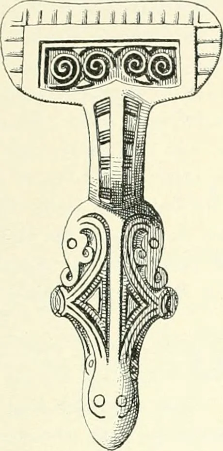 An illustration from Die altgermanische Thierornamentik : typologische Studie über germanische Metallgegenstände aus dem IV. bis IX. Jahrhundert, nebst einer Studie über irische Ornamentik, 1904, leaf 60