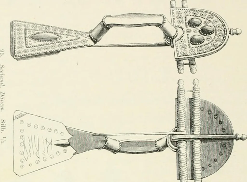 An illustration from Die altgermanische Thierornamentik : typologische Studie über germanische Metallgegenstände aus dem IV. bis IX. Jahrhundert, nebst einer Studie über irische Ornamentik, 1904, leaf 63