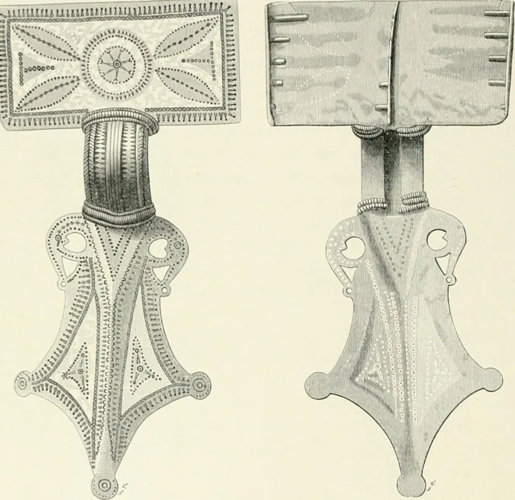 An illustration from Die altgermanische Thierornamentik : typologische Studie über germanische Metallgegenstände aus dem IV. bis IX. Jahrhundert, nebst einer Studie über irische Ornamentik, 1904, leaf 69