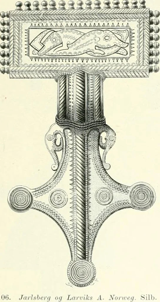 An illustration from Die altgermanische Thierornamentik : typologische Studie über germanische Metallgegenstände aus dem IV. bis IX. Jahrhundert, nebst einer Studie über irische Ornamentik, 1904, leaf 70