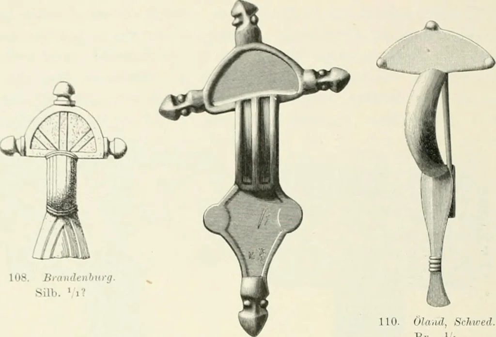 An illustration from Die altgermanische Thierornamentik : typologische Studie über germanische Metallgegenstände aus dem IV. bis IX. Jahrhundert, nebst einer Studie über irische Ornamentik, 1904, leaf 71