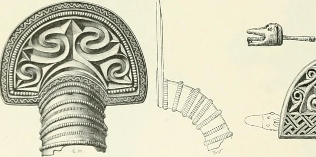 An illustration from Die altgermanische Thierornamentik : typologische Studie über germanische Metallgegenstände aus dem IV. bis IX. Jahrhundert, nebst einer Studie über irische Ornamentik, 1904, leaf 71
