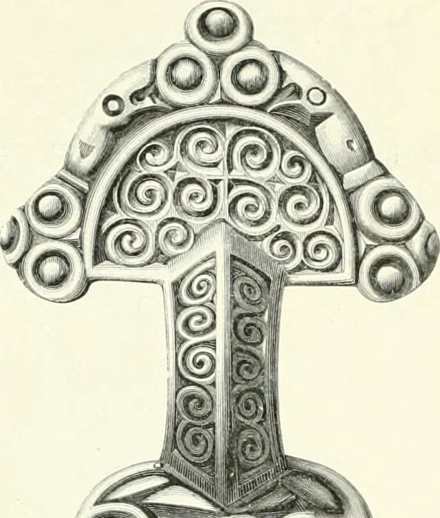 An illustration from Die altgermanische Thierornamentik : typologische Studie über germanische Metallgegenstände aus dem IV. bis IX. Jahrhundert, nebst einer Studie über irische Ornamentik, 1904, leaf 74