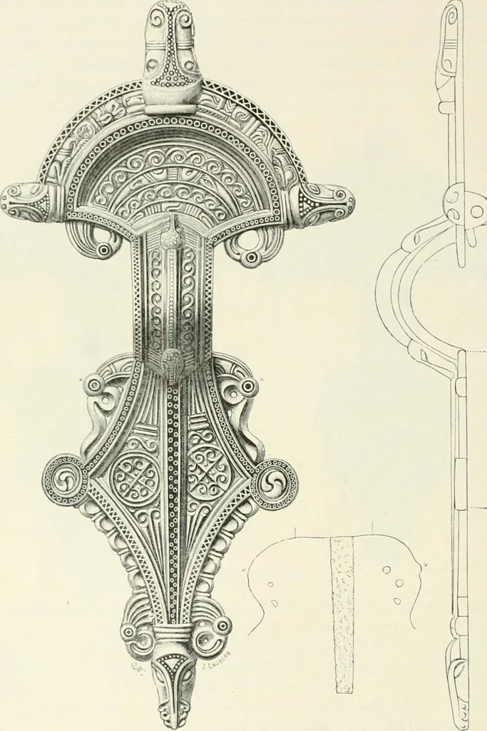 An illustration from Die altgermanische Thierornamentik : typologische Studie über germanische Metallgegenstände aus dem IV. bis IX. Jahrhundert, nebst einer Studie über irische Ornamentik, 1904, leaf 75