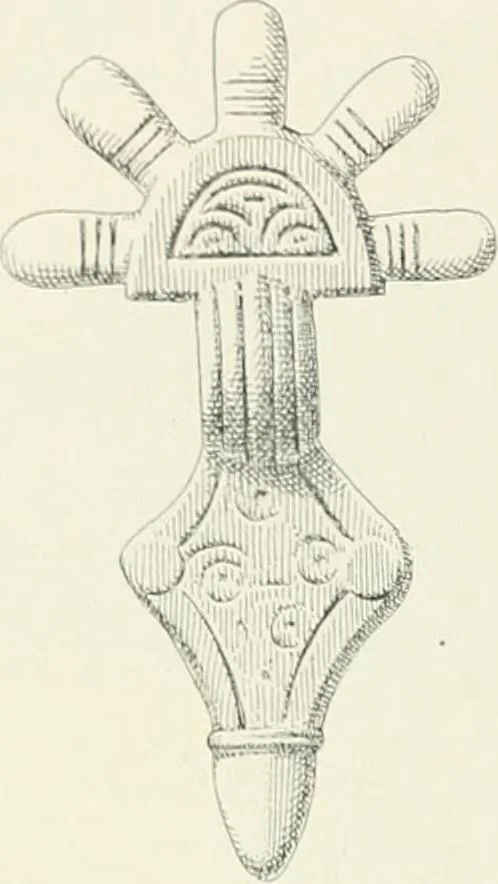 An illustration from Die altgermanische Thierornamentik : typologische Studie über germanische Metallgegenstände aus dem IV. bis IX. Jahrhundert, nebst einer Studie über irische Ornamentik, 1904, leaf 77