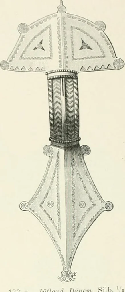 An illustration from Die altgermanische Thierornamentik : typologische Studie über germanische Metallgegenstände aus dem IV. bis IX. Jahrhundert, nebst einer Studie über irische Ornamentik, 1904, leaf 77