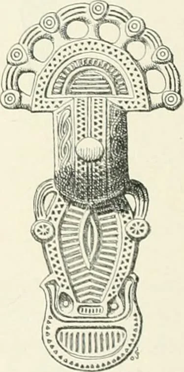 An illustration from Die altgermanische Thierornamentik : typologische Studie über germanische Metallgegenstände aus dem IV. bis IX. Jahrhundert, nebst einer Studie über irische Ornamentik, 1904, leaf 77