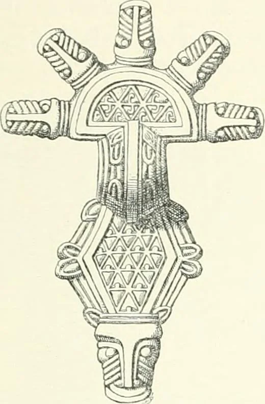 An illustration from Die altgermanische Thierornamentik : typologische Studie über germanische Metallgegenstände aus dem IV. bis IX. Jahrhundert, nebst einer Studie über irische Ornamentik, 1904, leaf 78