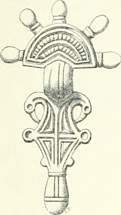 An illustration from Die altgermanische Thierornamentik : typologische Studie über germanische Metallgegenstände aus dem IV. bis IX. Jahrhundert, nebst einer Studie über irische Ornamentik, 1904, leaf 78