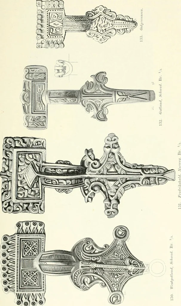 An illustration from Die altgermanische Thierornamentik : typologische Studie über germanische Metallgegenstände aus dem IV. bis IX. Jahrhundert, nebst einer Studie über irische Ornamentik, 1904, leaf 82