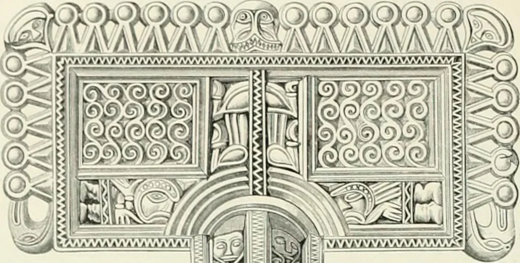 An illustration from Die altgermanische Thierornamentik : typologische Studie über germanische Metallgegenstände aus dem IV. bis IX. Jahrhundert, nebst einer Studie über irische Ornamentik, 1904, leaf 83