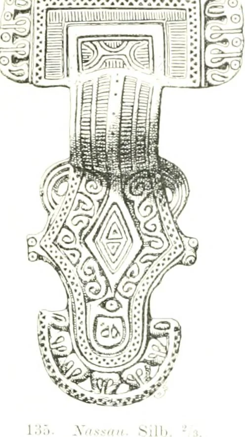 An illustration from Die altgermanische Thierornamentik : typologische Studie über germanische Metallgegenstände aus dem IV. bis IX. Jahrhundert, nebst einer Studie über irische Ornamentik, 1904, leaf 84