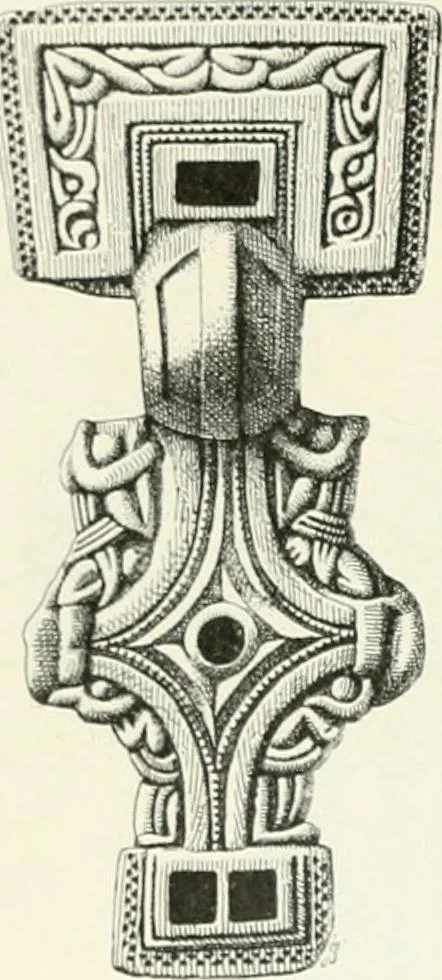 An illustration from Die altgermanische Thierornamentik : typologische Studie über germanische Metallgegenstände aus dem IV. bis IX. Jahrhundert, nebst einer Studie über irische Ornamentik, 1904, leaf 85