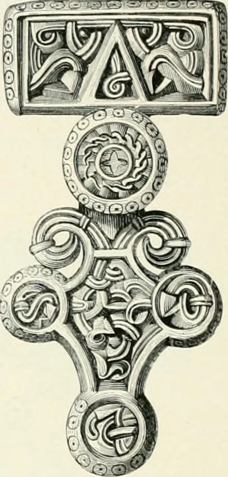 An illustration from Die altgermanische Thierornamentik : typologische Studie über germanische Metallgegenstände aus dem IV. bis IX. Jahrhundert, nebst einer Studie über irische Ornamentik, 1904, leaf 85