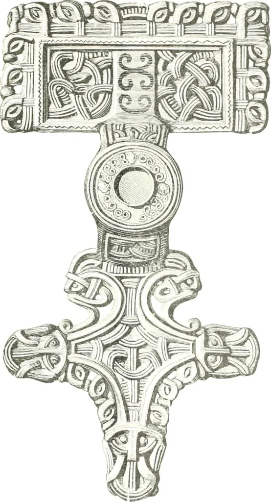An illustration from Die altgermanische Thierornamentik : typologische Studie über germanische Metallgegenstände aus dem IV. bis IX. Jahrhundert, nebst einer Studie über irische Ornamentik, 1904, leaf 86
