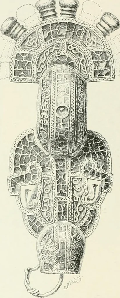 An illustration from Die altgermanische Thierornamentik : typologische Studie über germanische Metallgegenstände aus dem IV. bis IX. Jahrhundert, nebst einer Studie über irische Ornamentik, 1904, leaf 91