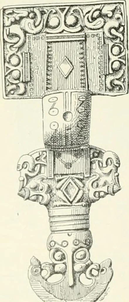 An illustration from Die altgermanische Thierornamentik : typologische Studie über germanische Metallgegenstände aus dem IV. bis IX. Jahrhundert, nebst einer Studie über irische Ornamentik, 1904, leaf 93
