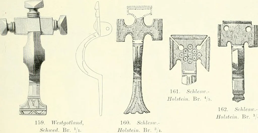 An illustration from Die altgermanische Thierornamentik : typologische Studie über germanische Metallgegenstände aus dem IV. bis IX. Jahrhundert, nebst einer Studie über irische Ornamentik, 1904, leaf 94