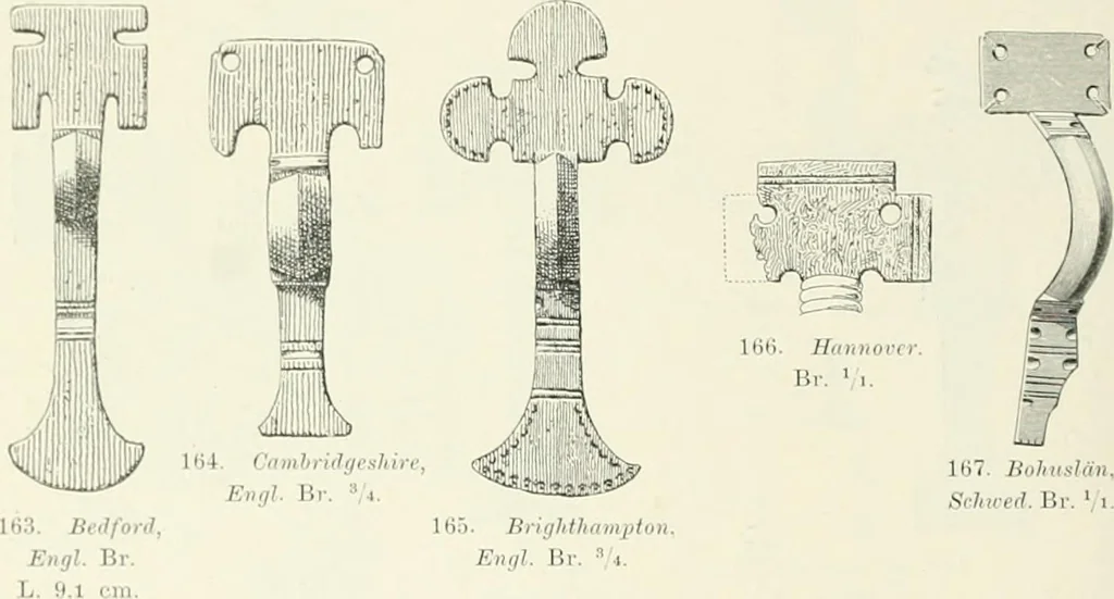 An illustration from Die altgermanische Thierornamentik : typologische Studie über germanische Metallgegenstände aus dem IV. bis IX. Jahrhundert, nebst einer Studie über irische Ornamentik, 1904, leaf 95