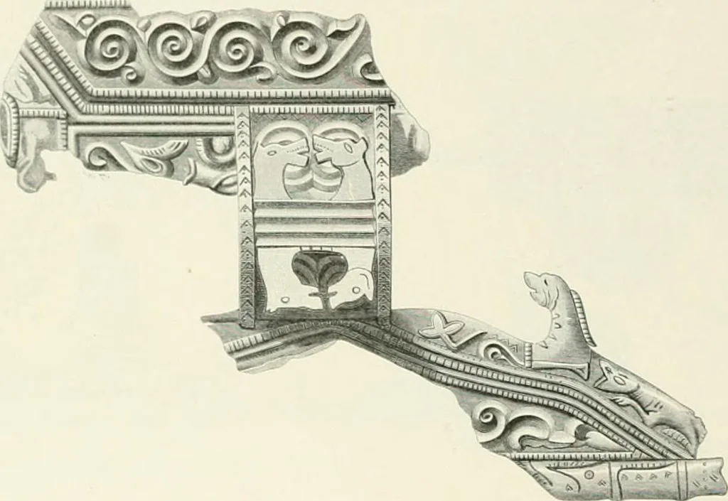 An illustration from Die altgermanische Thierornamentik : typologische Studie über germanische Metallgegenstände aus dem IV. bis IX. Jahrhundert, nebst einer Studie über irische Ornamentik, 1904, leaf 99