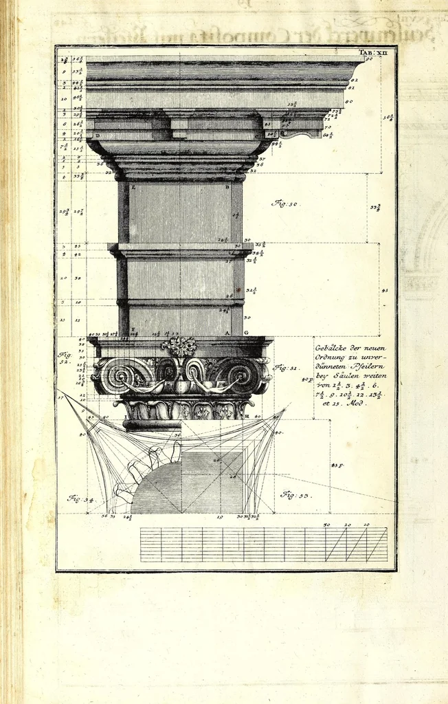 An illustration from Die Baumeisterin Pallas, oder, Der in Teutschland erstandene Palladius : das ist, des vortrefflich-italiänischen Baumeisters Andreae Palladii ziven Bücher von der Bau-Kunst ... : ins Teutsche nach dem Italiänischen übersetzet, mit nothwendigen additionibus und notis, auch dazu gehörigen Figuren erbaulich ausgerüstet, und zum erstenmal an den Tag gegeben, 1698, leaf 120