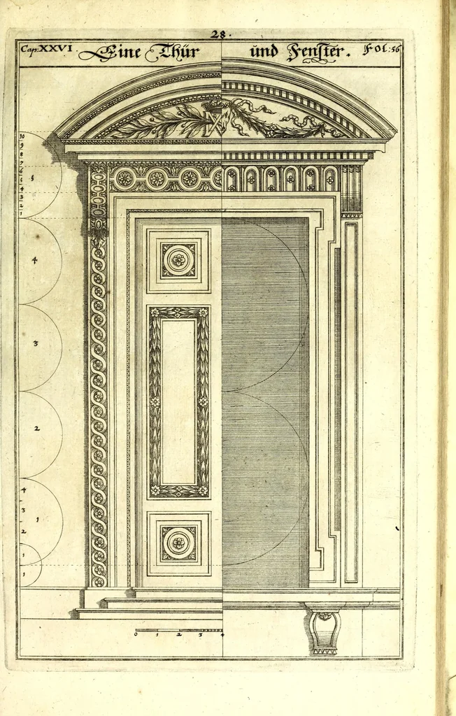 An illustration from Die Baumeisterin Pallas, oder, Der in Teutschland erstandene Palladius : das ist, des vortrefflich-italiänischen Baumeisters Andreae Palladii ziven Bücher von der Bau-Kunst ... : ins Teutsche nach dem Italiänischen übersetzet, mit nothwendigen additionibus und notis, auch dazu gehörigen Figuren erbaulich ausgerüstet, und zum erstenmal an den Tag gegeben, 1698, leaf 149