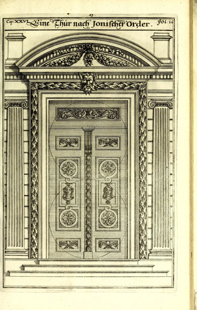 An illustration from Die Baumeisterin Pallas, oder, Der in Teutschland erstandene Palladius : das ist, des vortrefflich-italiänischen Baumeisters Andreae Palladii ziven Bücher von der Bau-Kunst ... : ins Teutsche nach dem Italiänischen übersetzet, mit nothwendigen additionibus und notis, auch dazu gehörigen Figuren erbaulich ausgerüstet, und zum erstenmal an den Tag gegeben, 1698, leaf 151